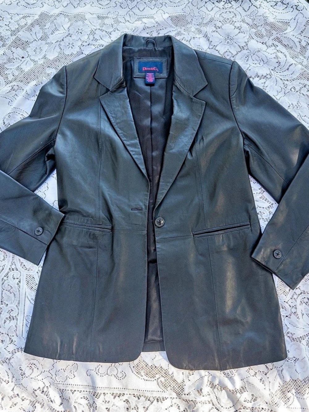 Denim & Co. Leather Blazer Black Medium Like New